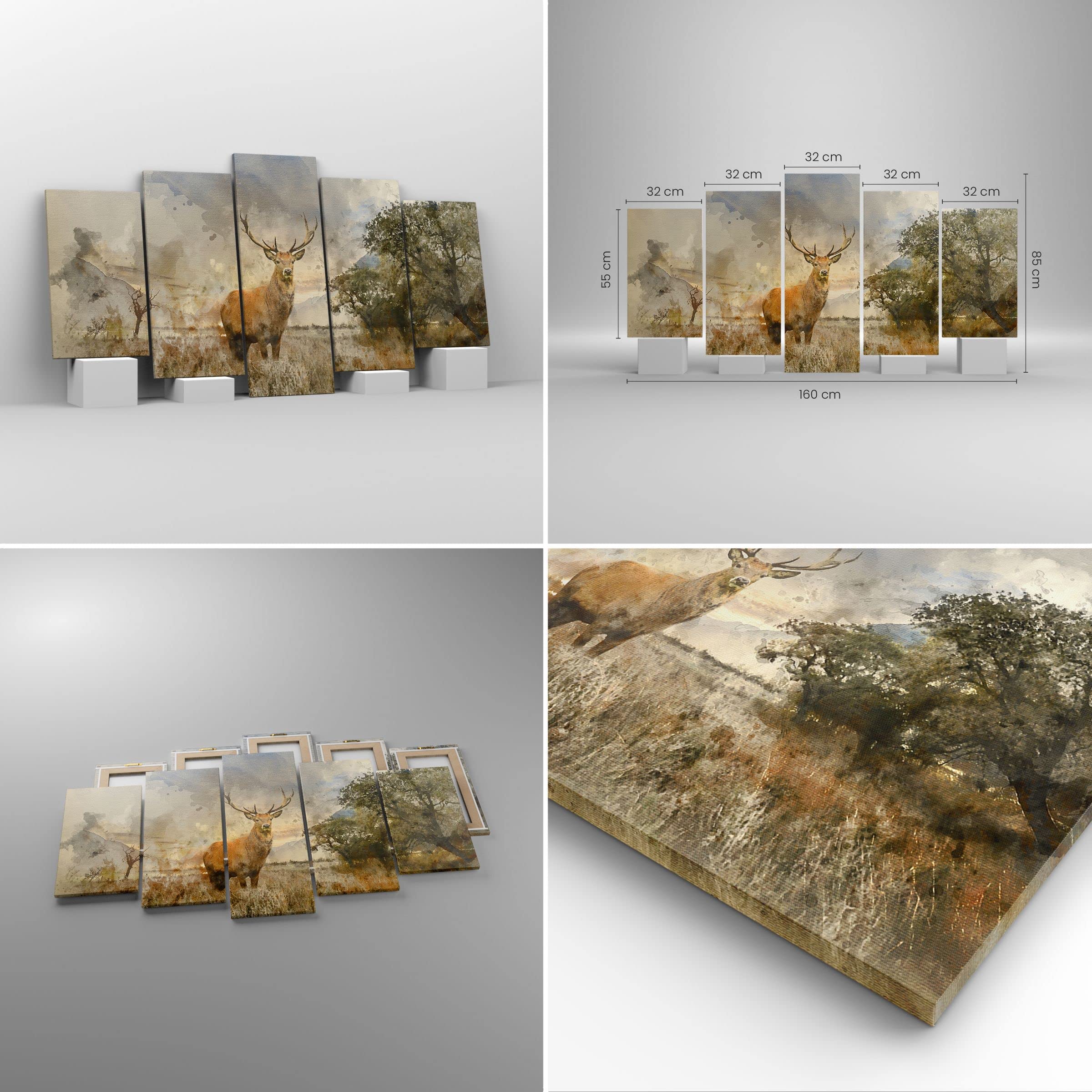 ARTTOR Bilder auf Leinwand 160x85cm Wandbild Landschaften Natur - 3465 | Reh Mehrteilige Groß XXL Wanddekoration Wohnzimmer Schlafzimmer Küche Wanddeko Wand Kunstdruck Wandkunst Wall Decor ARTTOR