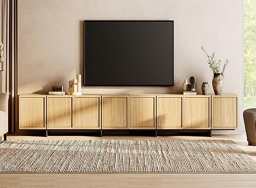 Miniatura 2 de WAMPAT Soporte moderno de TV para televisores de 32-110 pulgadas, centro de entretenimiento de madera con gabinetes de almacenamiento, consola de TV