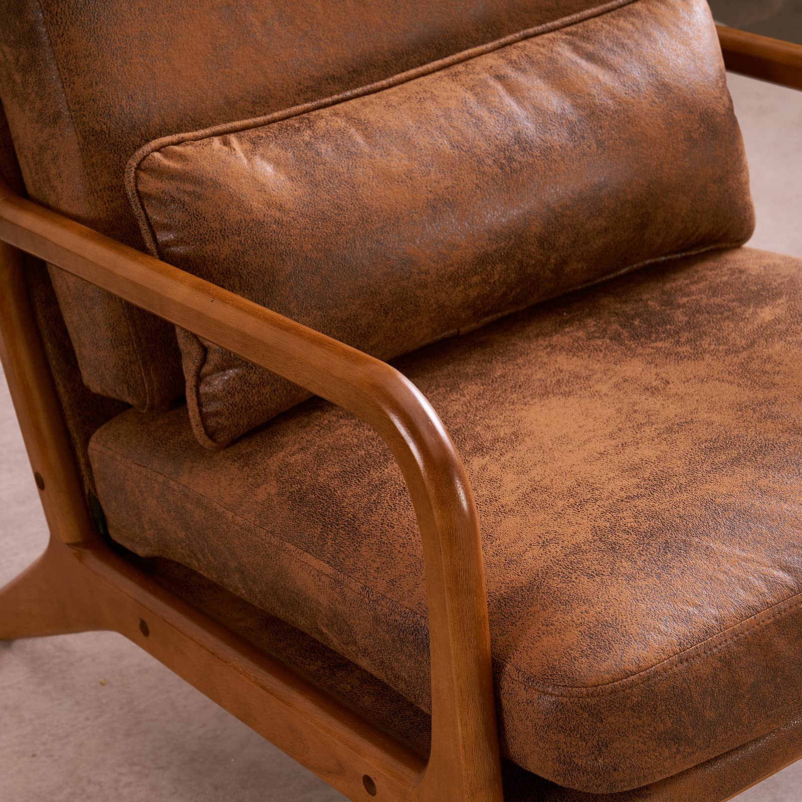 LEADZM Fauteuil de Salon avec Cadre en Bois Massif Fauteuil Lounge, Fauteuil Relax Scandinave, Dossier Haut, pour Salle à Manger, Salon, Chambre, Siege Bureau (Marron)