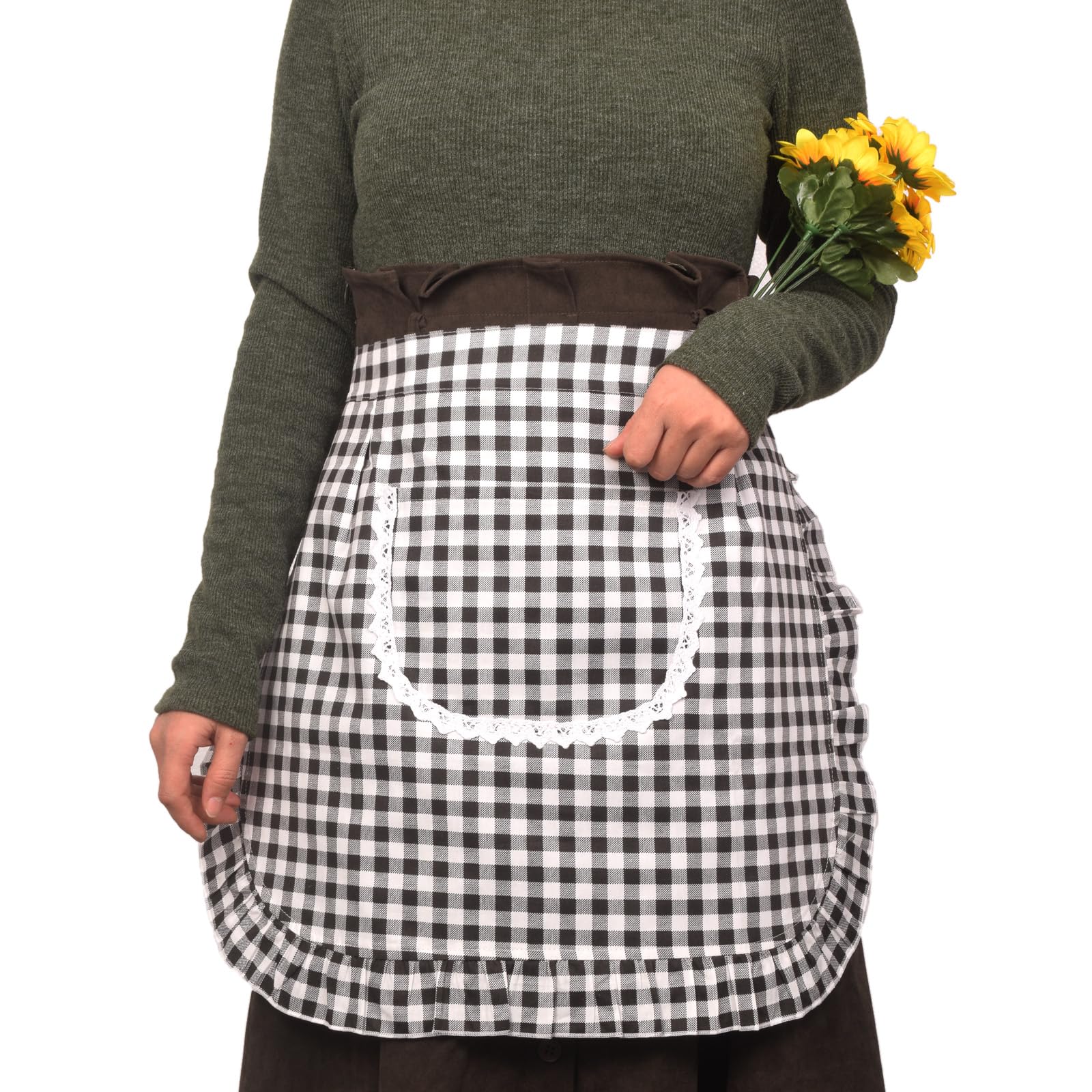 Love Potato Cotton Classic Check Waist Apron, Kitchen Cooking Restaurant Bistro Half Apron with Pocket for Women