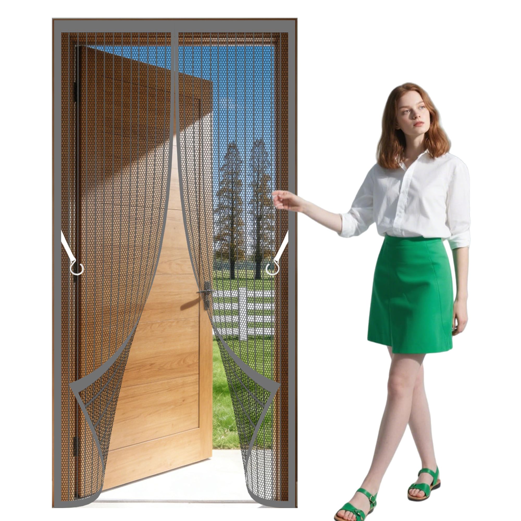 Magnetic Fly Screen Doors 73 x 212 cm No Tools Installation Insect Mesh Keep Fresh Air in Bugs Out Suitable for Patio Room Balcony Bedroom, Grey