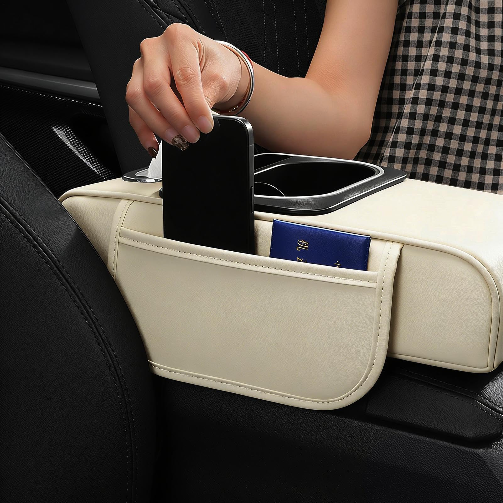 Organizer Na Podłokietnik Samochodowy Podwyższająca Nakładka Z Miejscem Na | z Boczną Kieszenią, Oświetleniem Ambientowym i Portem USB Organizer Podłokietnika Do Wnętrza Samochodu, , Camping