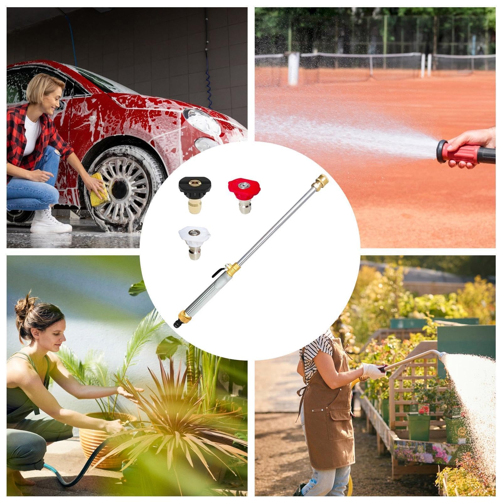 Manguera de Jardín Lanza Agua a Presión | Boquilla ajustable | Equipo de Alta Presión con 3 Boquillas - para limpieza exterior de jardín, coche, patio
