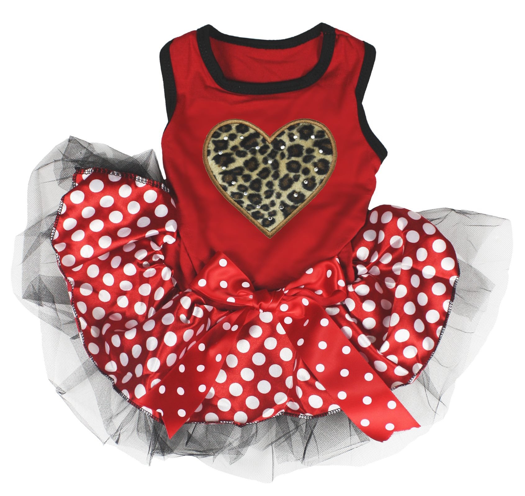 Petitebella Leopard Heart Puppy Dog Dress (Red/Red Dots, X-Small)