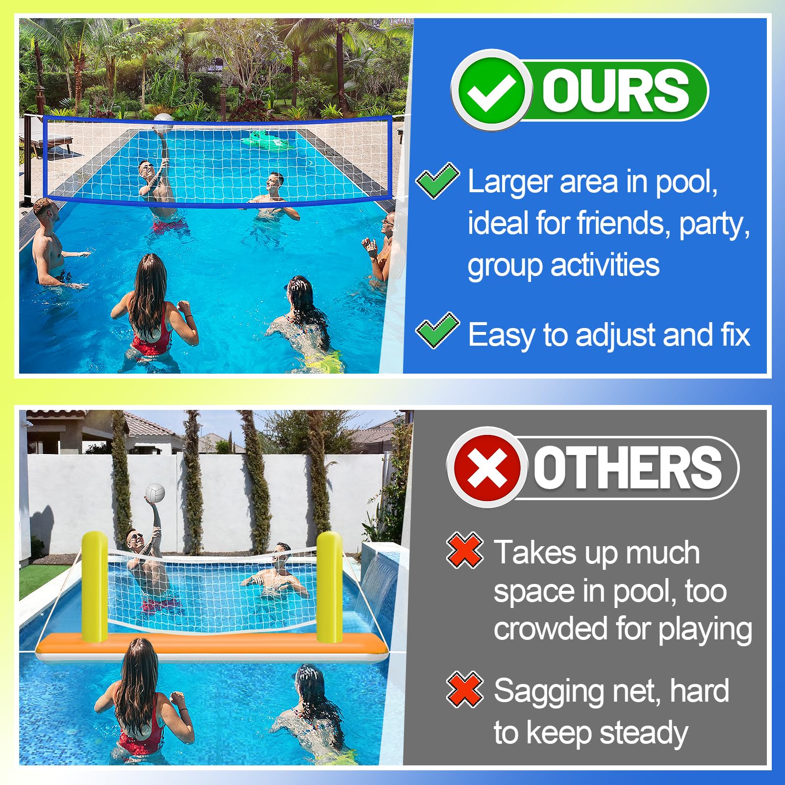 Red de repuesto para voleibol de piscina, 15 x 3 pies, duradera, ajustable, para exteriores, fácil de instalar para piscinas enterradas en el patio trasero