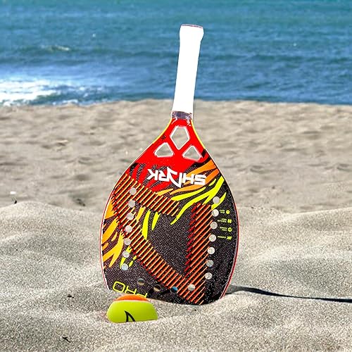Miniatura 6 de Shark Tiger - Raqueta profesional de tenis de playa  Marco de fibra de carbono 3K  0.866 pulgadas de grosor  Cara de microgránulos  para jugadores