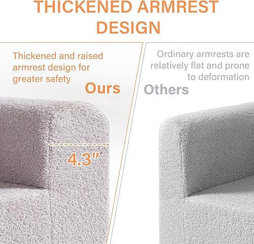 Miniatura 6 de Tiita Sofá para niños, silla de sherpa para niños, cómodo sofá para niños con funda lavable, asa de transporte, sofá convertible para niños y niñas