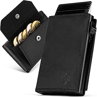 ! Magnet Kartenetui - Premium Slim Wallet - Geldbörse mit RFID-Schutz - Portemonnaie für Damen & Herren - Geldbeutel mit Magnetverschluss (Schwarz, XL Münzfach)
