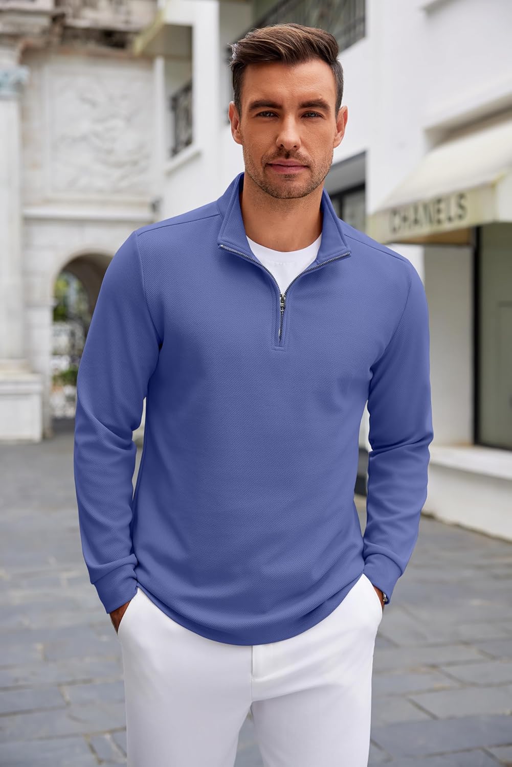 COOFANDY Men's Quarter Zip Up Pullover Lightweight Mock Neck Sweatshirt Casual Long Sleeve Polo Shirt - Image 7
