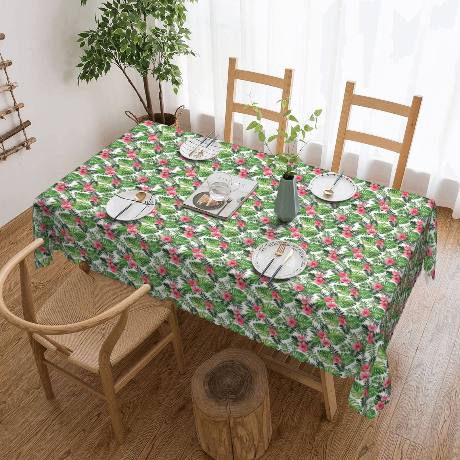 Nappe rectangulaire feuilles tropicales pour repas de jardin convivial