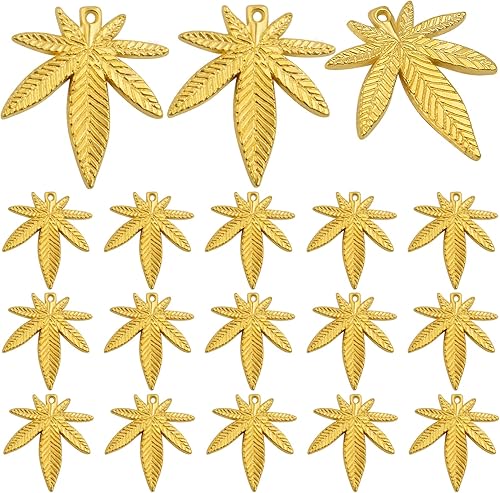 Aylifu 50 dijes de hojas de arce, colgantes de hojas de marihuana, de aleación, para hacer joyas, color dorado