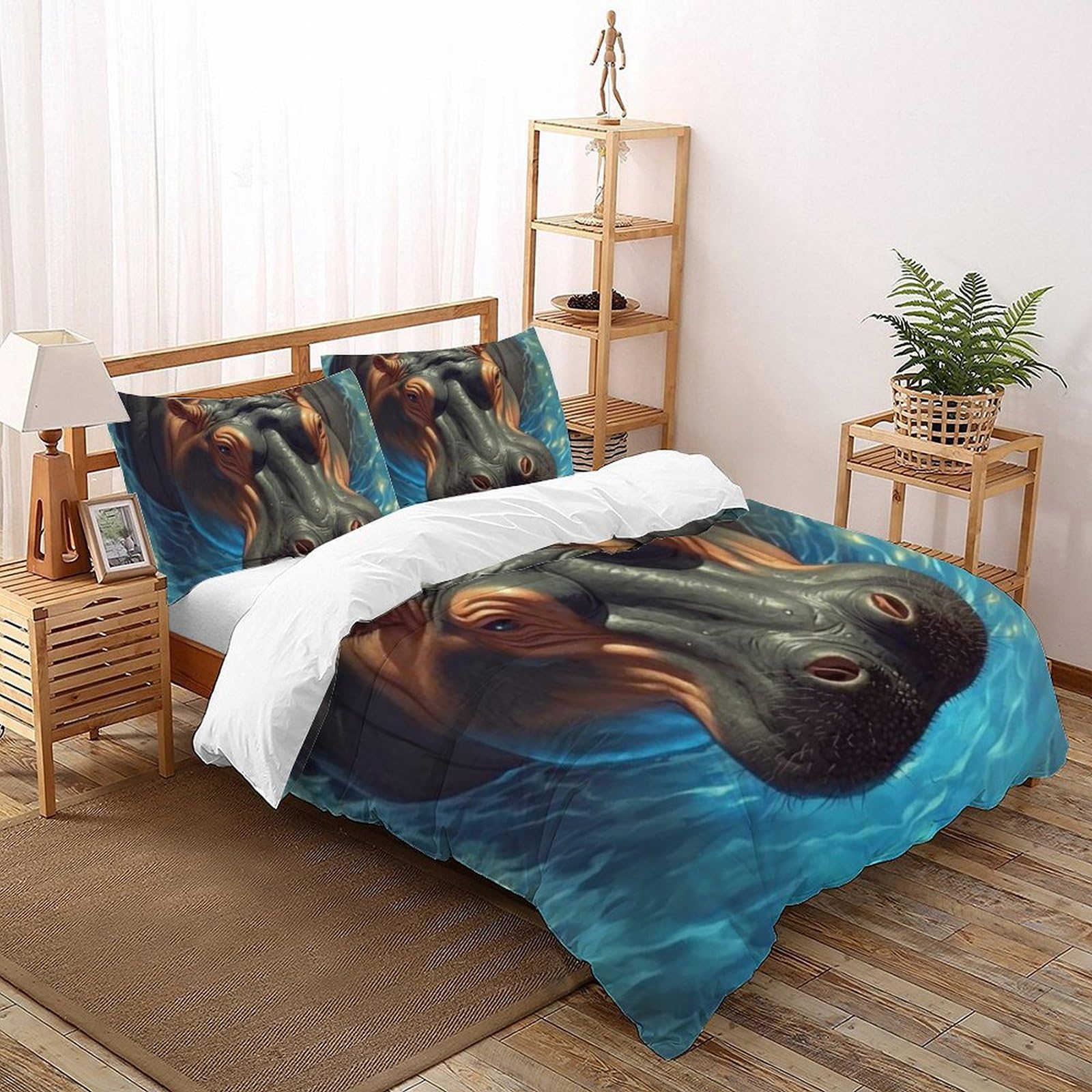 Housse de couette hippopotame King en microfibre 220x240 cm pour lit deux personnes