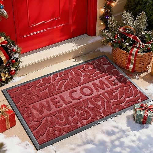Yimobra Tapete de bienvenida grande de 36 x 24 pulgadas, impermeable, antideslizante, para puertas delanteras, entradas exteriores, tapete de