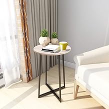 Industrial Round Coffee Tables,End Table,Side Table Nightstand for Living Room,Office,Sturdy and Easy Assembly,Wood Look with Metal Frame Black/Teak Oak