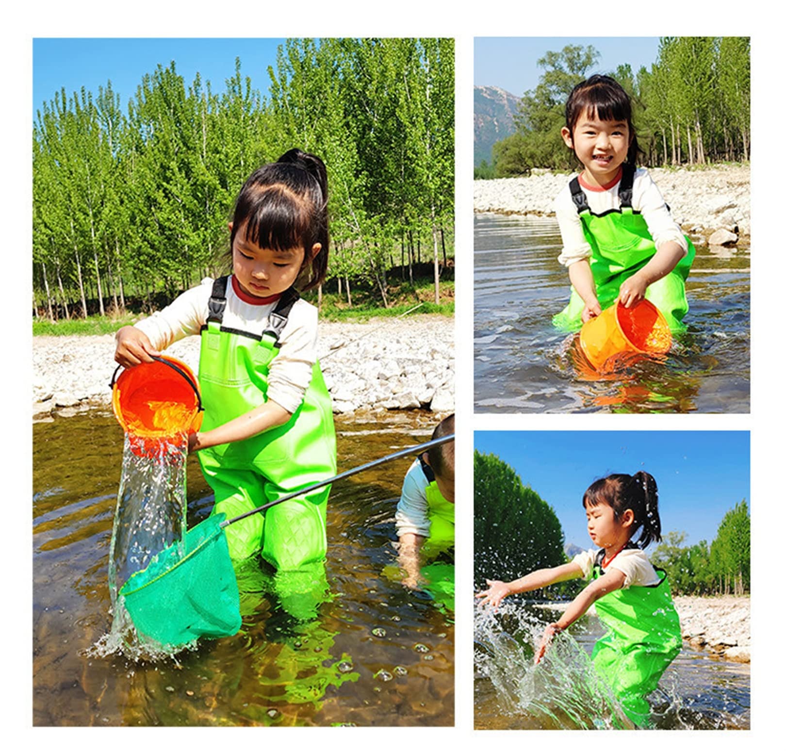 Tuta per Bambini Pantaloni da Wading Impermeabili con Stivali Pioggia attività All'aperto Ragazze Ragazzi Pantaloni Wader in PVC Tracolla Regolabile Pantaloni Pesca Stivali Caccia