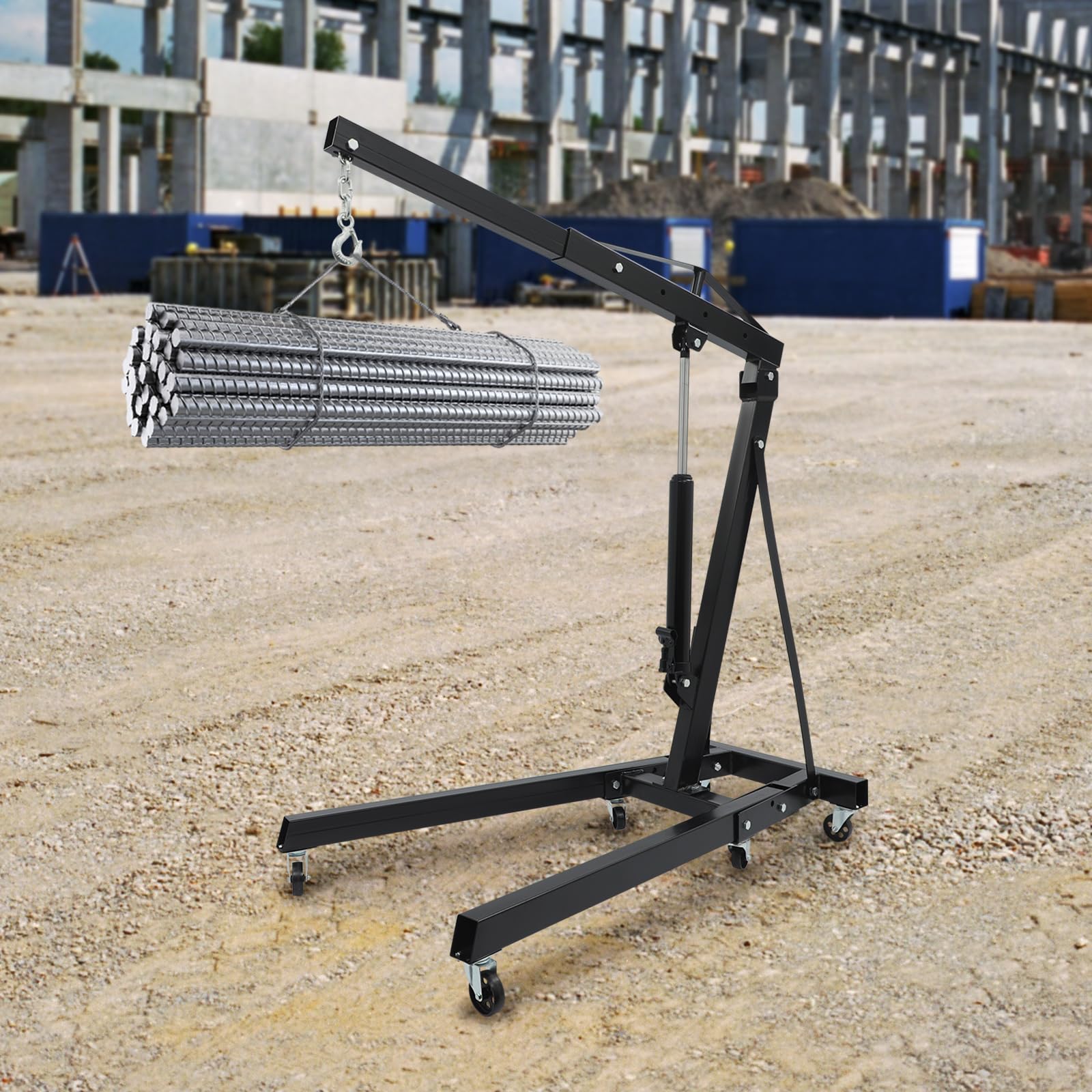 Werkstattkran, Hydraulisch Betrieben Motorkran für Autoreparatur Werkstatt | 2T 0-210CM Hubhöhe Vierstufiger Ausleger Kohlenstoffstahl Klappbar Motorheber für Garage LKW Getriebereparatur
