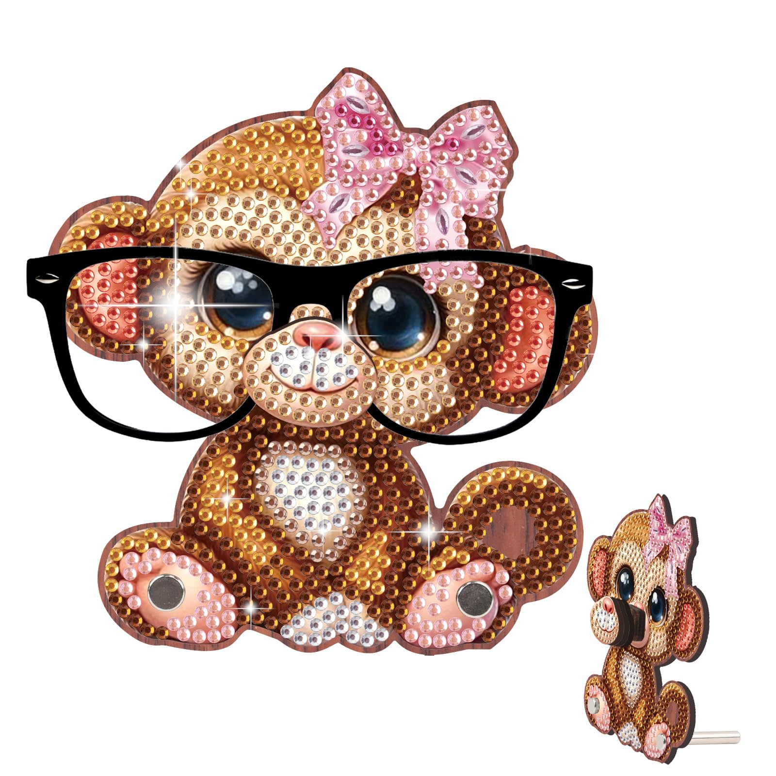 DIY Special Shaped Diamond Art Glasses Holder, Wooden 5D Rhinestone Eyeglass Stand for Adults, Diamond Art Tabletop Ornament, Handmade Desk Organizer & Decor Craft Gift(Monkey)