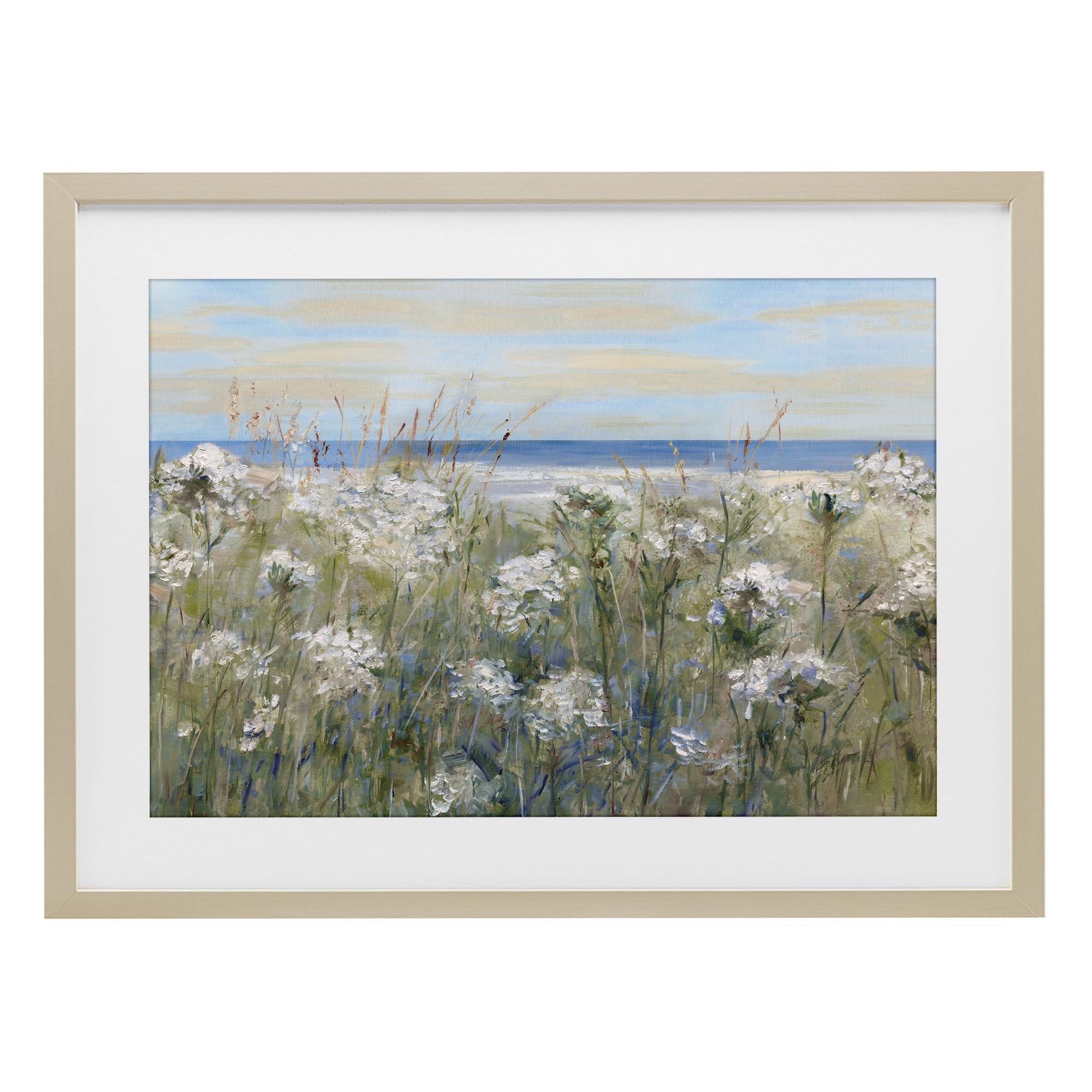 Impressionist Seaside Meadow Floral, 17 x 23 Inch Framed Print Under Glass