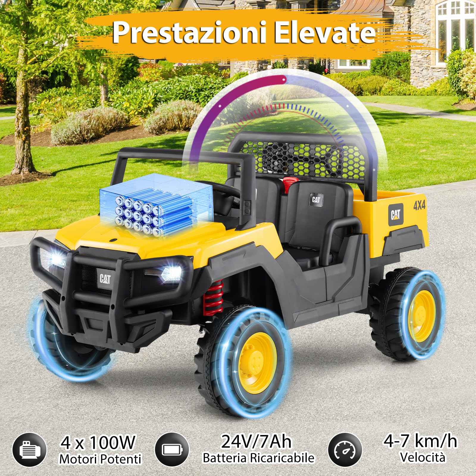 COSTWAY Camion Ribaltabile Elettrico Caterpillar, 24V Macchina Eletrrica per Bambini a 2 Posti, con Telecomando 4 Motori Avvio Morbido e Sospensione a Molla, 3-8 Anni