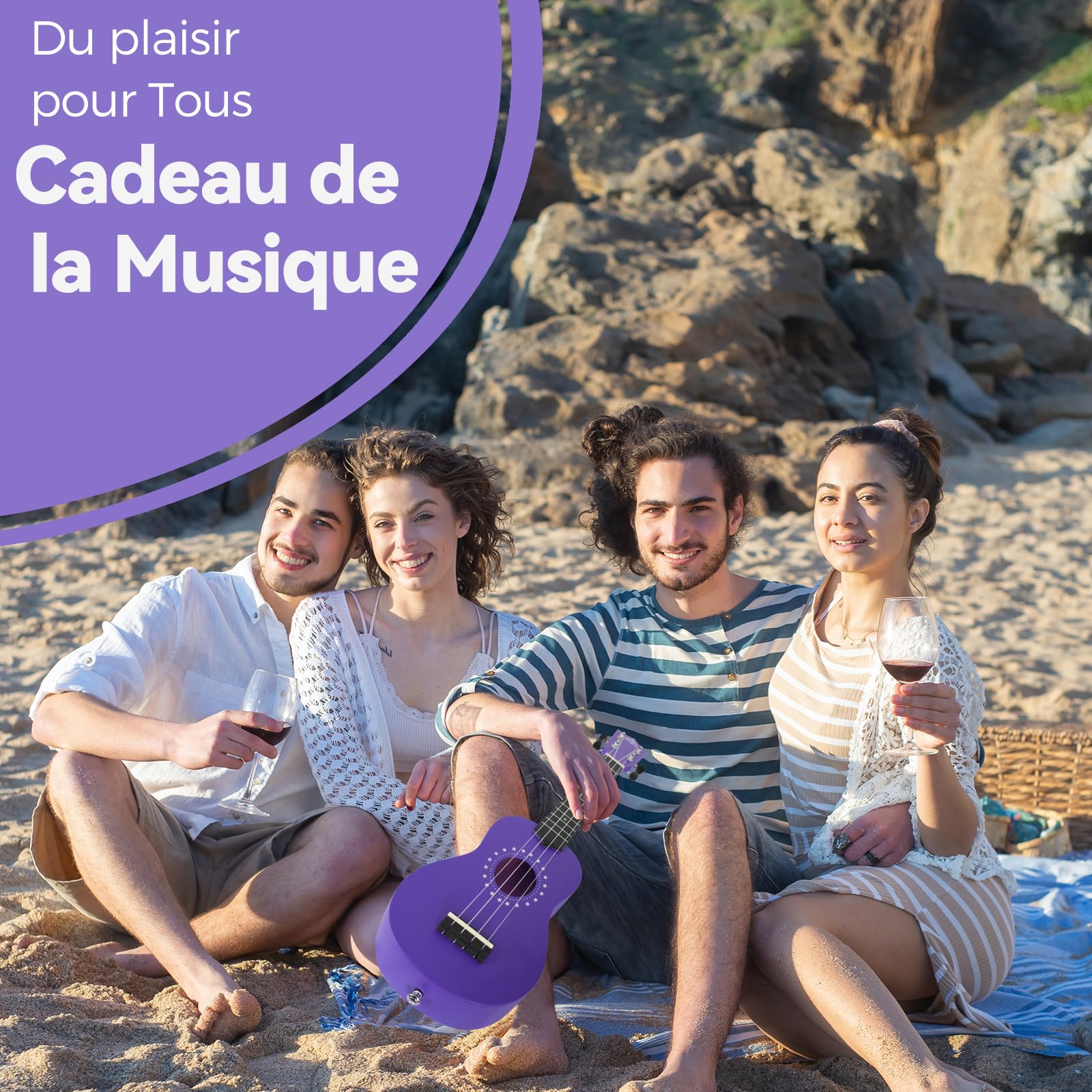 EastRock Ukulélé Soprano Débutants, Hawaïen Ukulele 21 pouces pour Adultes, Yukulele de Kit avec sac livret (Violet)