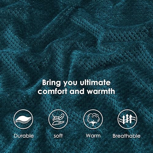 Miniatura 6 de SOCHOW Manta de forro polar Sherpa de punto gofre, súper suave, mullida, cálida, ligera, esponjosa, reversible, para cama, sofá, 60 x 80 pulgadas,