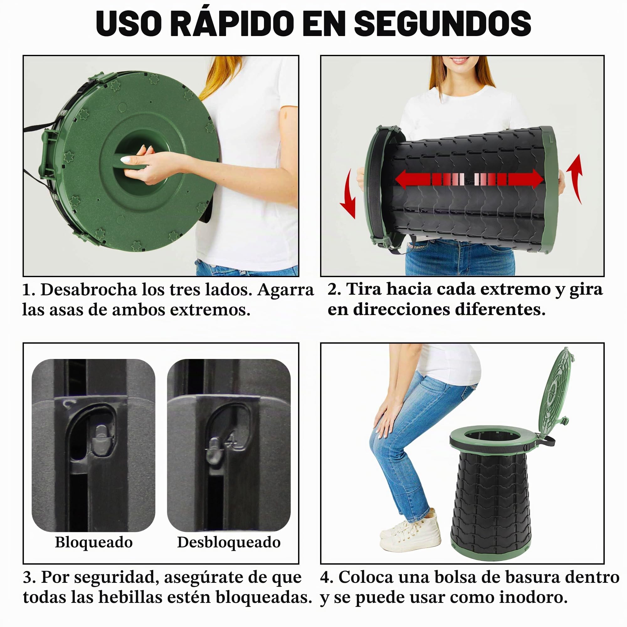 ALEVMOOM 2023 XXL Inodoro portátil actualizado para Acampar Inodoro de Viaje liviano con Asiento Inodoro Plegable retráctil para Acampar para Adultos Pesca Senderismo Atascos de tráfico