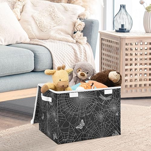 Miniatura 5 de senya Halloween Storage Baskets Collapsible Storage Bins with Lids, Spiderweb Butterfly Dragonfly Storage Boxes Clothes Baskets for Organizing