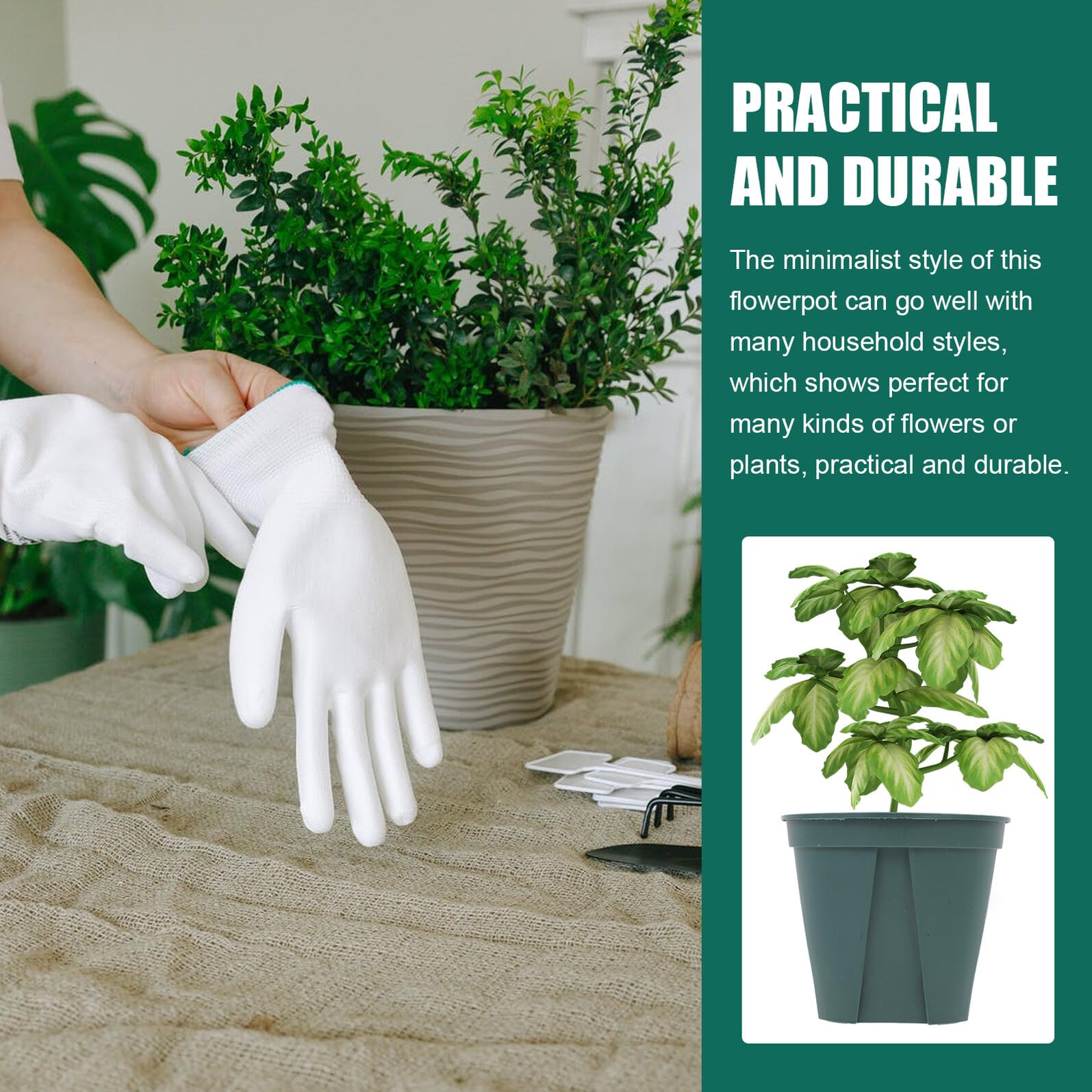 COLLBATH 5 Pièces Lot de Pots de Fleurs Plastique Vert Contrôle des Racines Modèle Jardinières Rondes Durables pour Balcon et Intérieur Pots pour Plantes et Jardinage