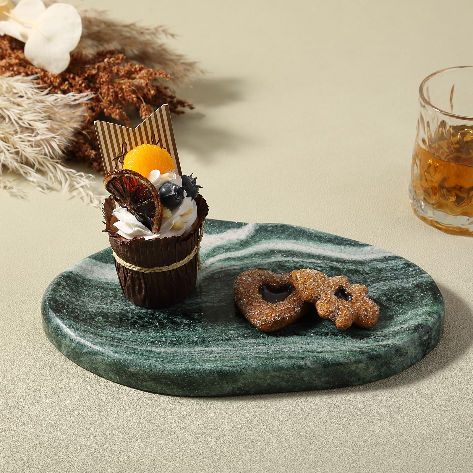 Bandeja de tocador de mármol, organizador decorativo de encimera de 12 pulgadas para perfume, velas y joyas