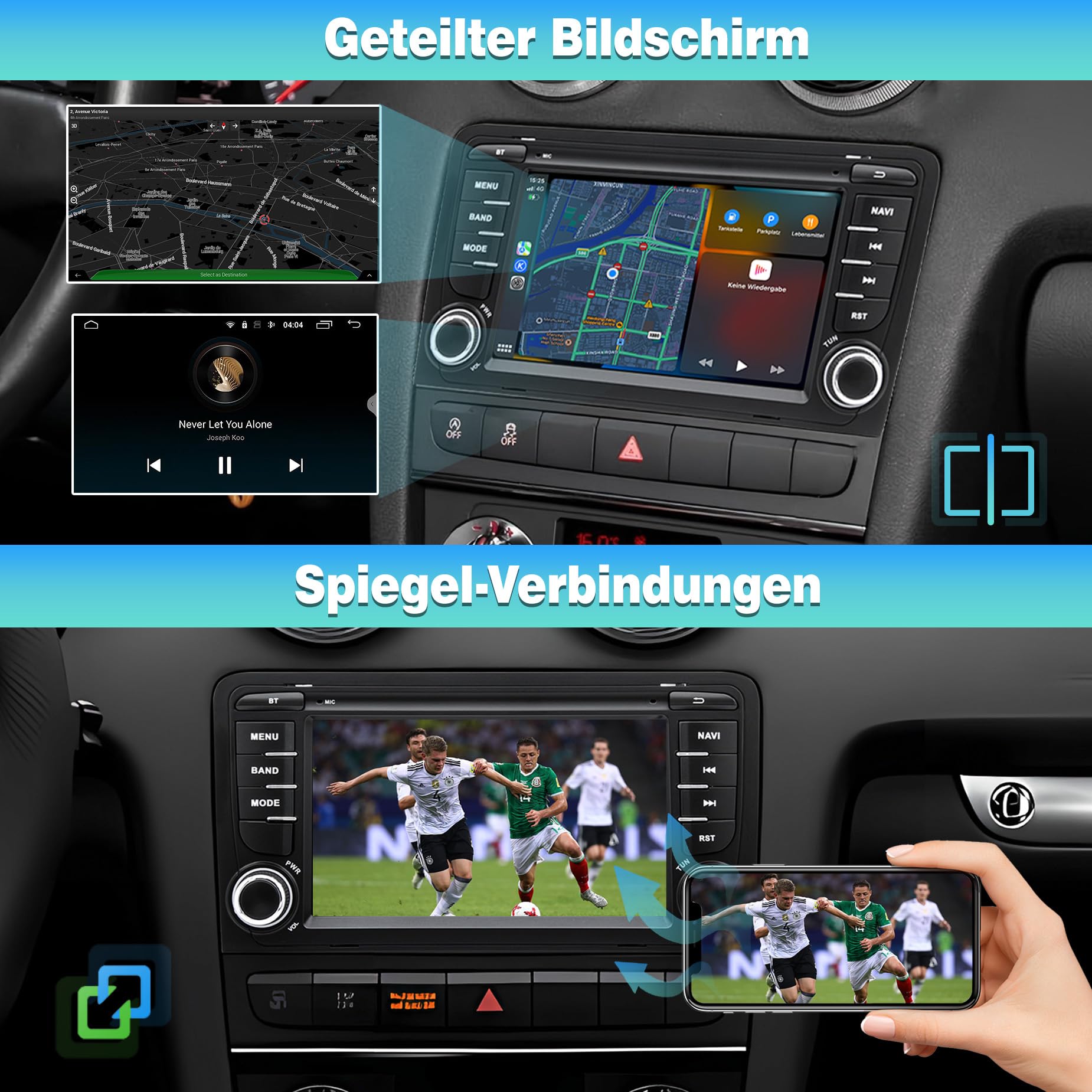 Autoradio Android 13 per Audi A3/S3/RS3 8P (2003-2012), touchscreen HD da 7 pollici, CarPlay/Android Auto wireless, Navigazione GPS, Wi-Fi, Bluetooth + Telecamera posteriore HD, Comandi al Volante