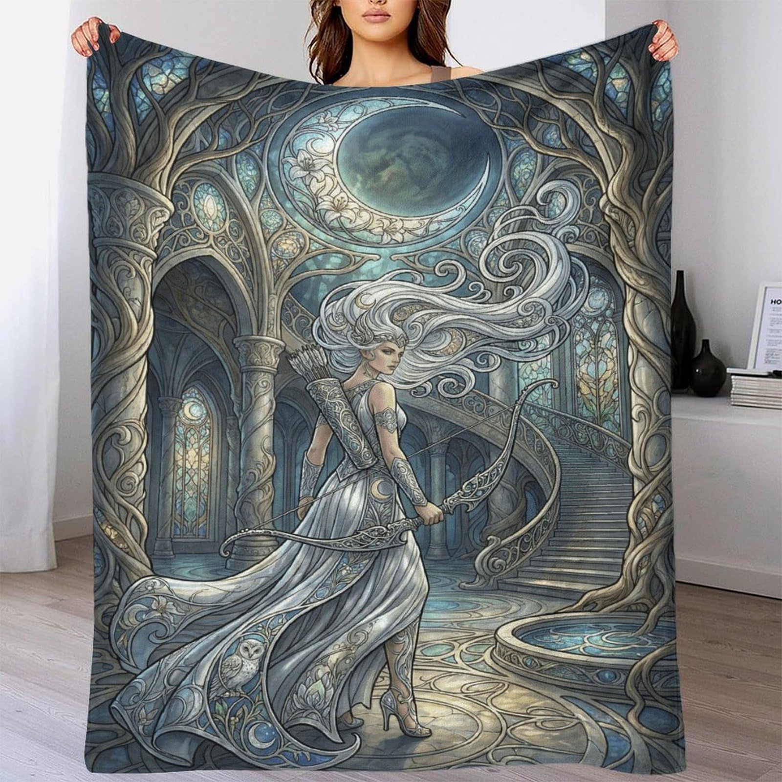 H3B8U2Y5 Art Nouveau Mucha Artemis Flannel Throw Blanket, Car Travel Couch
