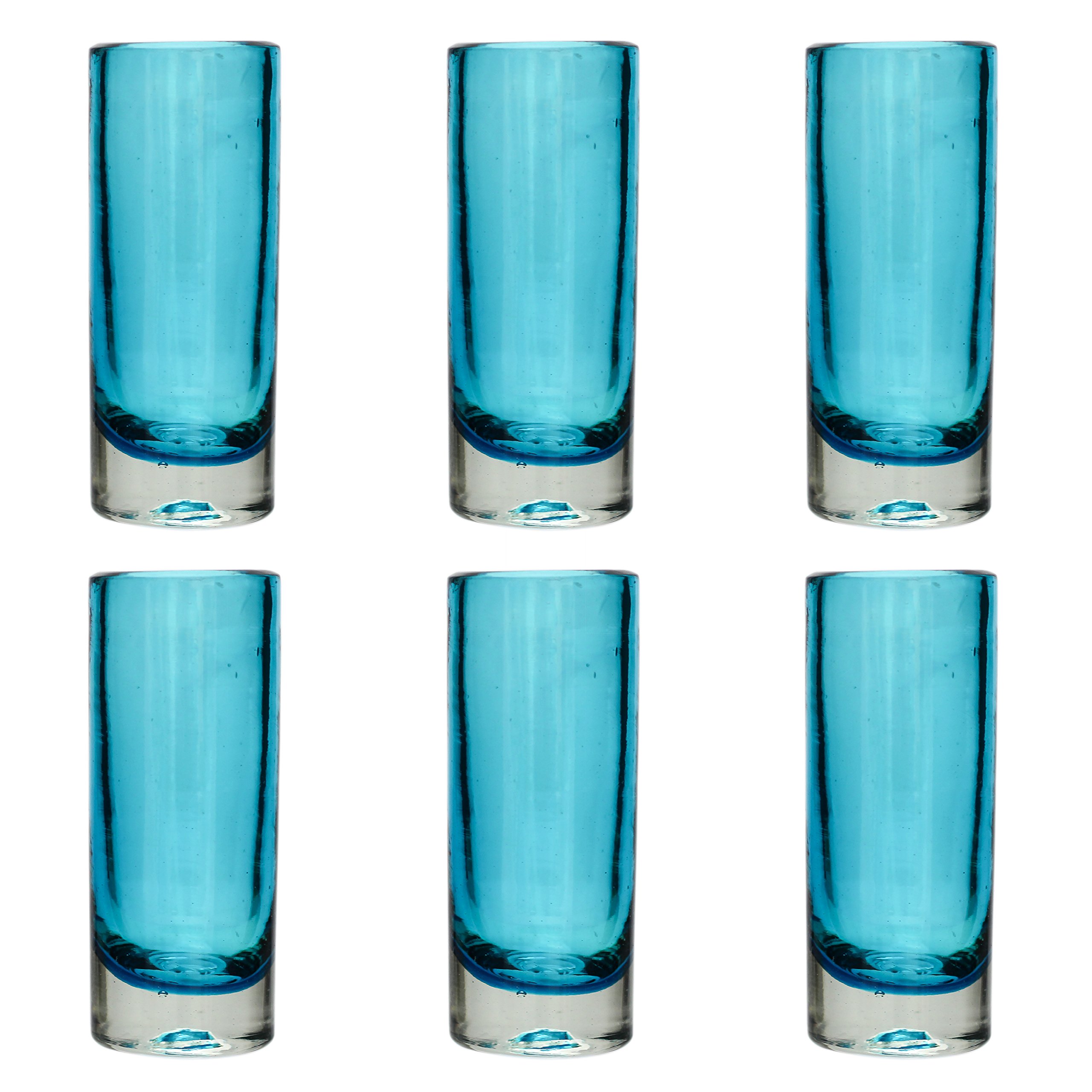 Tumia LAC Verre à Shot ou à Téquila Artisanal - Verre recyclé – Turquoise - par 6 pièces