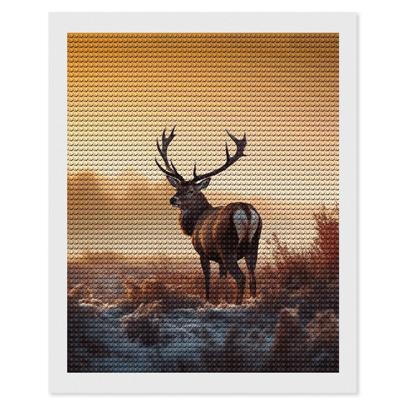 DWVTSLH Landscape Deer Diamond Painting Kits for Adults, Personalized Diamond Photo Art Full Drill, DIY 5D Diamond Art Painting Kits for Beginners, Home Wall Decor 16"x20"
