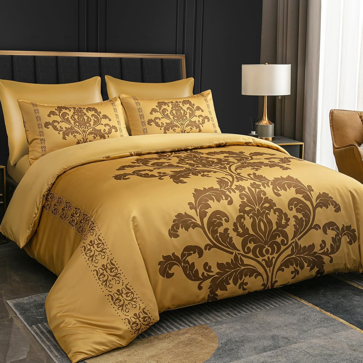 Lazzaro Home Feel The Difference Satin Gold Lazzaro Double Duvet Set Premium Satin Silk Duvet Cover Double Ultrasoft Hypoallergenic Duvet Double Cover Set Non Iron Luxury Quilt Cover Bedding Set With Zipper Closure