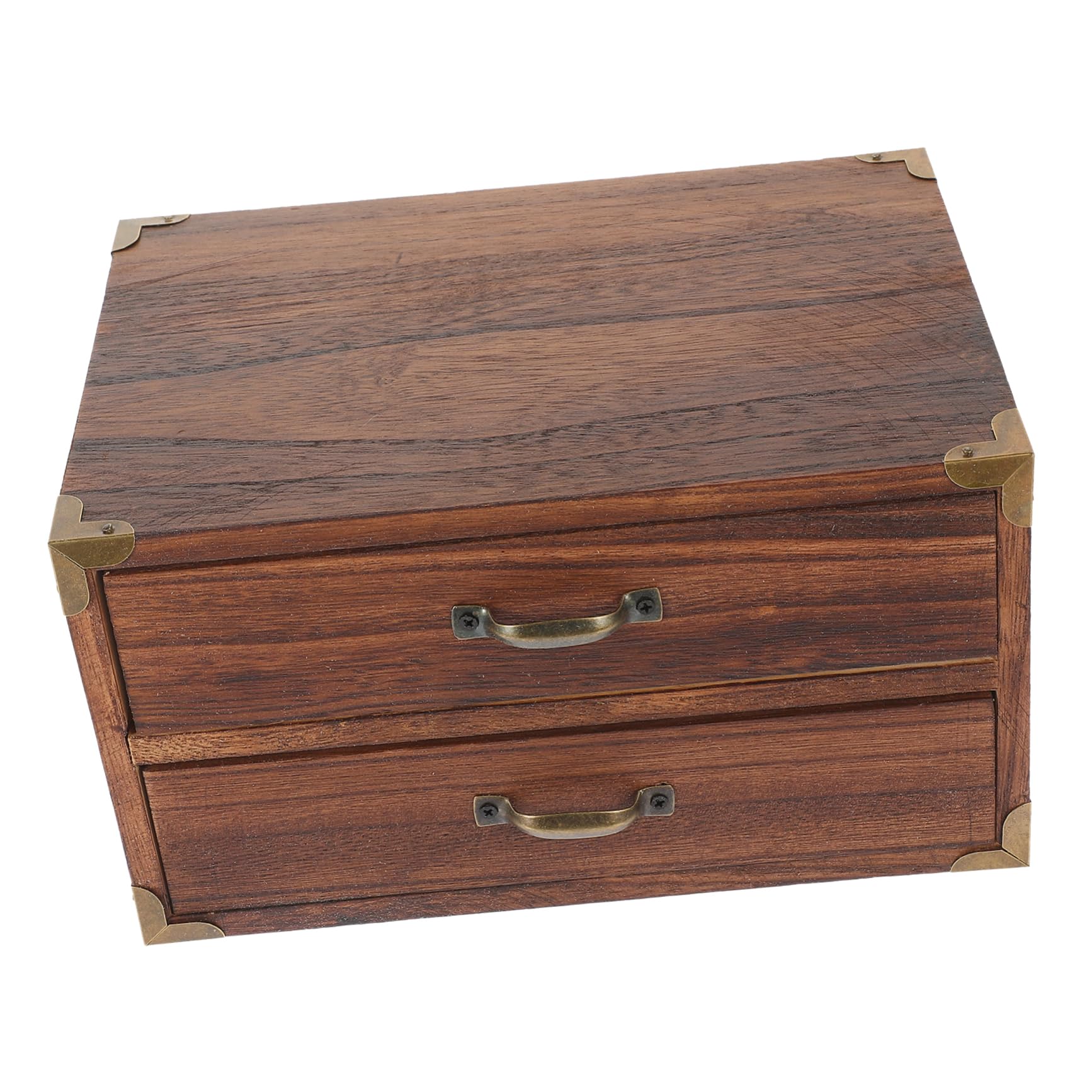 Bois Boîte de Rangement à Tiroirs, 2 Tiroirs, Style Vintage