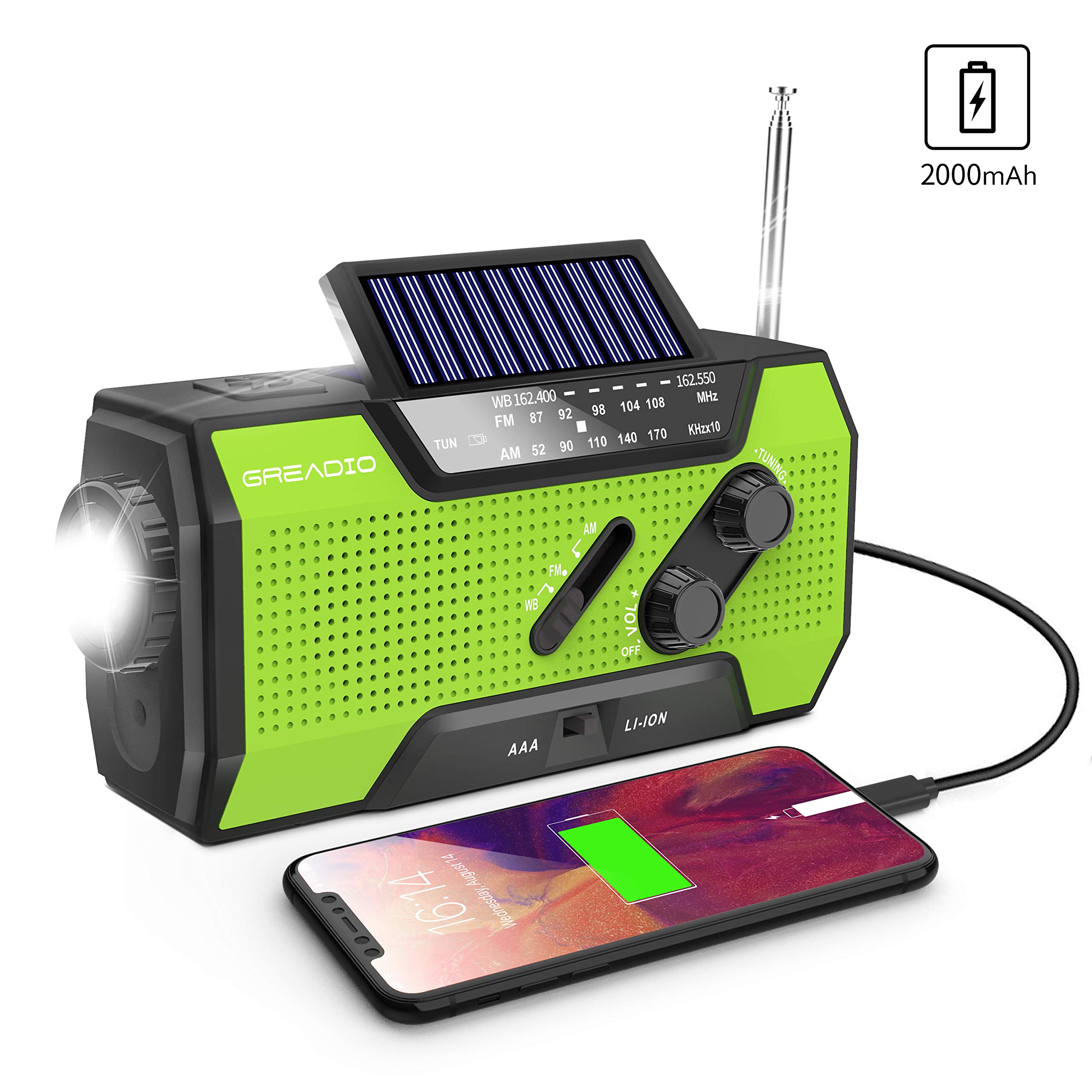 Wind Up Radio, Emergency Radio Solar Crank AM/FM Weather Radio with Portable 2000mAh Power Bank
