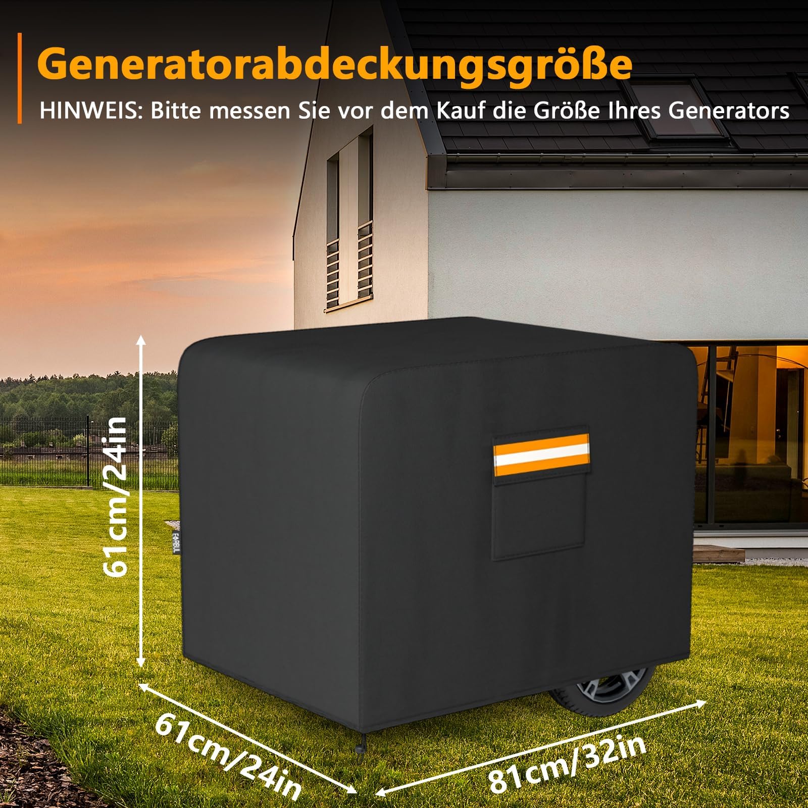 EVRBUL Generator Abdeckung, 81 cm x 61 cm x 61 cm Robuste wasserdichte 420D-Allwetter-Generatorabdeckung mit Aufbewahrungstasche, kompatibel mit den meisten Generatoren von 5000-10000 Watt (Schwarz)