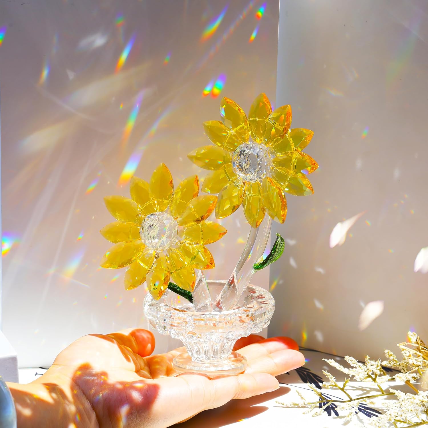 Sunflowers Crystal Flowers with Stems - Yellow Sunflower Gifts Bouquet Collectible Figurines Crystal Office Home Decor Paperweight - Glass Sun Flower for Women Mom Bestfriend Wedding Anniversary - Image 2
