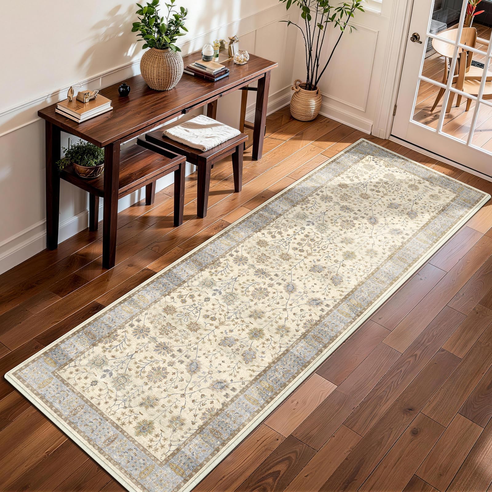 XSIVOD Vintage Washable Non-Slip Runner Rugs for Hallway, 60x180cm, Beige