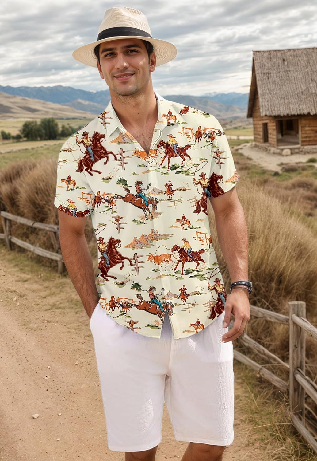 Cowboy Shirts for Men Western Shirts Rodeo Bowling Outfit Country Tshirt Mens Button Down Shirt Graphic T-Shirts - Image 4