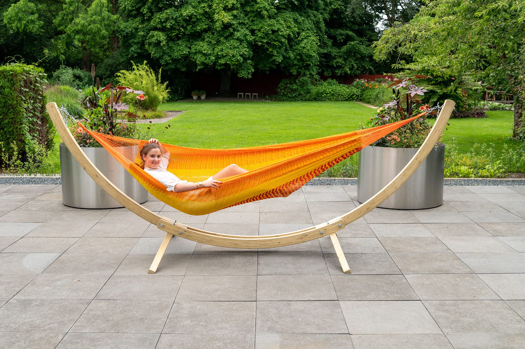 Tropilex Hamac de Jardin Exterieur 2 Personnes | Hamac Double Randonnée Capacité 180 kg | Colombien Fabriqué à la Main | Style Détente Mexico Jaune Orange 350 cm