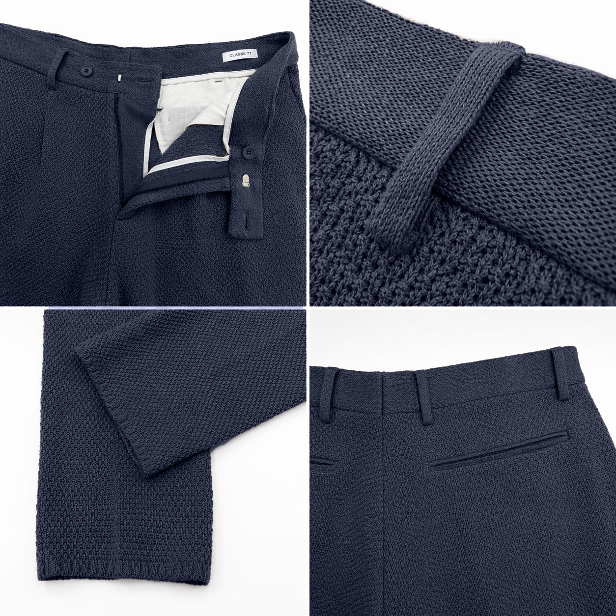 Pantalone Uomo Sartoriale Regular Fit Made in Italy – Misto Cotone con Fantasia Chicco di Riso – Casual Elegante con Tasche