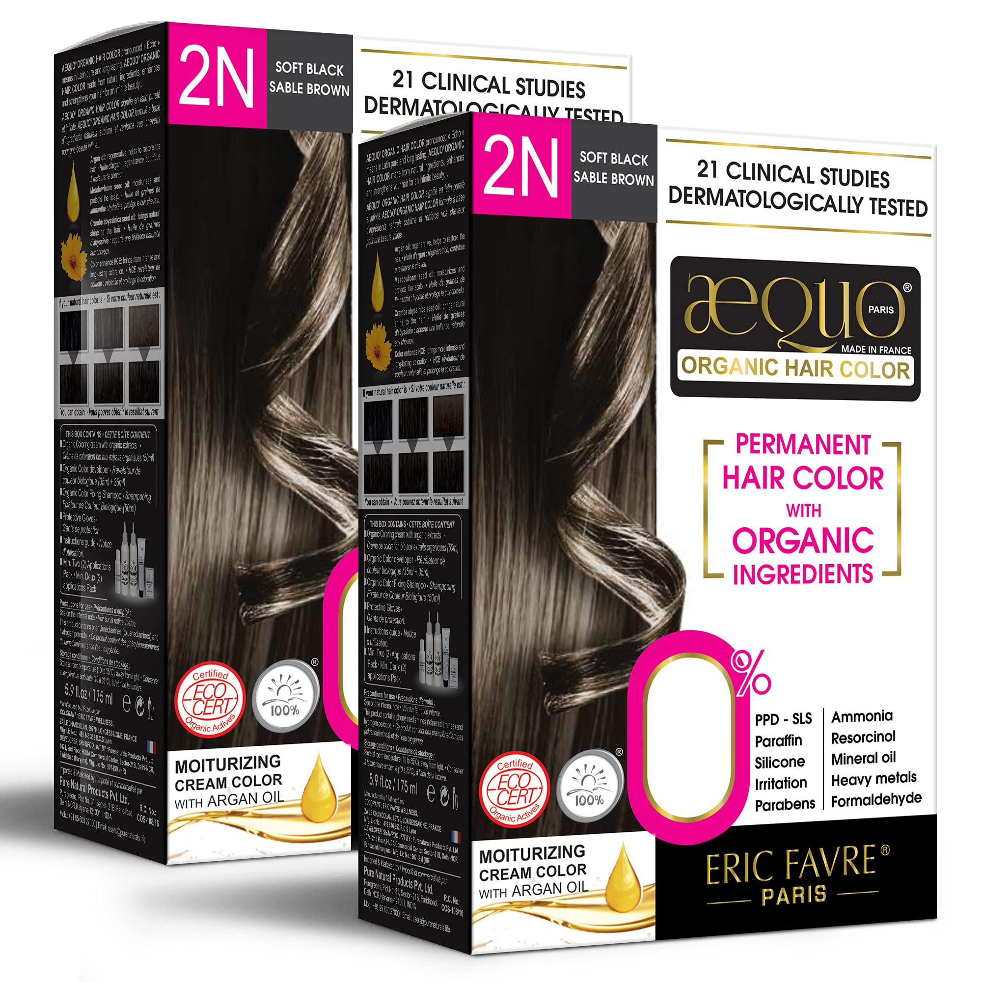 byPurenaturals Aequo Organic Cream Hair Color for Women 2N Blackish Brown 170ml- Pack of 2 | Natural Hair Colour for Women | PPD & Ammonia Free Organic Hair Colour