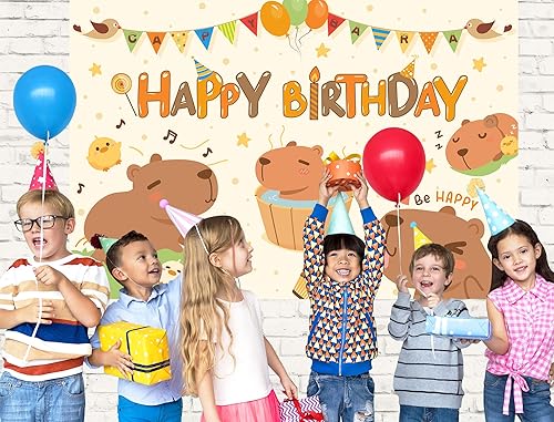 Miniatura 4 de Capybara - Telón de fondo de feliz cumpleaños, suministros de fiesta de cumpleaños de Capybara para niñas y niños, pancarta de feliz cumpleaños,