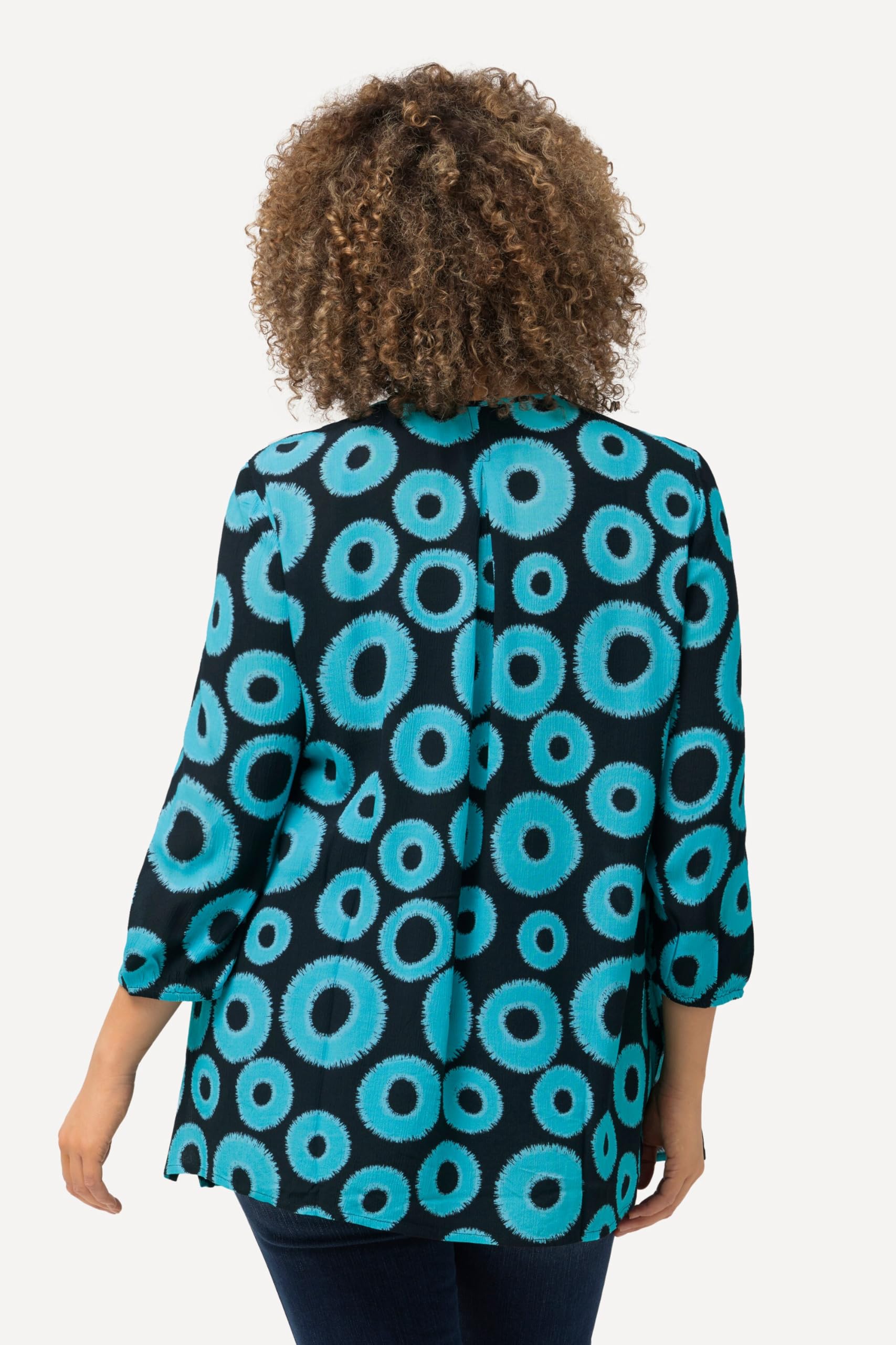 Ulla Popken Damen große Größen Übergrößen Plus Size Smokbluse, Kreise, A-Linie, Rundhals, 3/4-Arm 829086