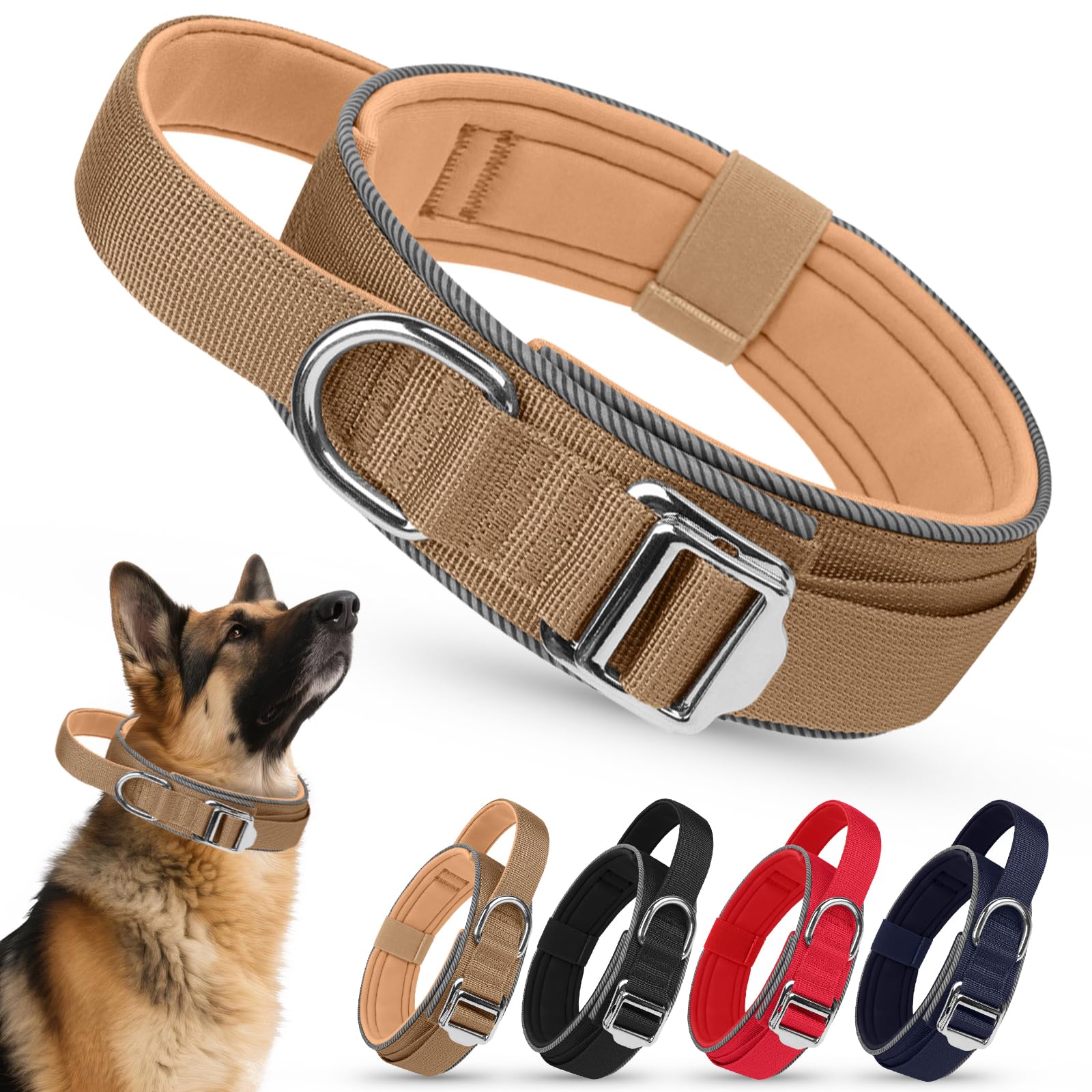 AKOFIC Tactical Dog Collar, Reflective, Heavy Duty Wide Dog Collar with Handle and Soft Padded