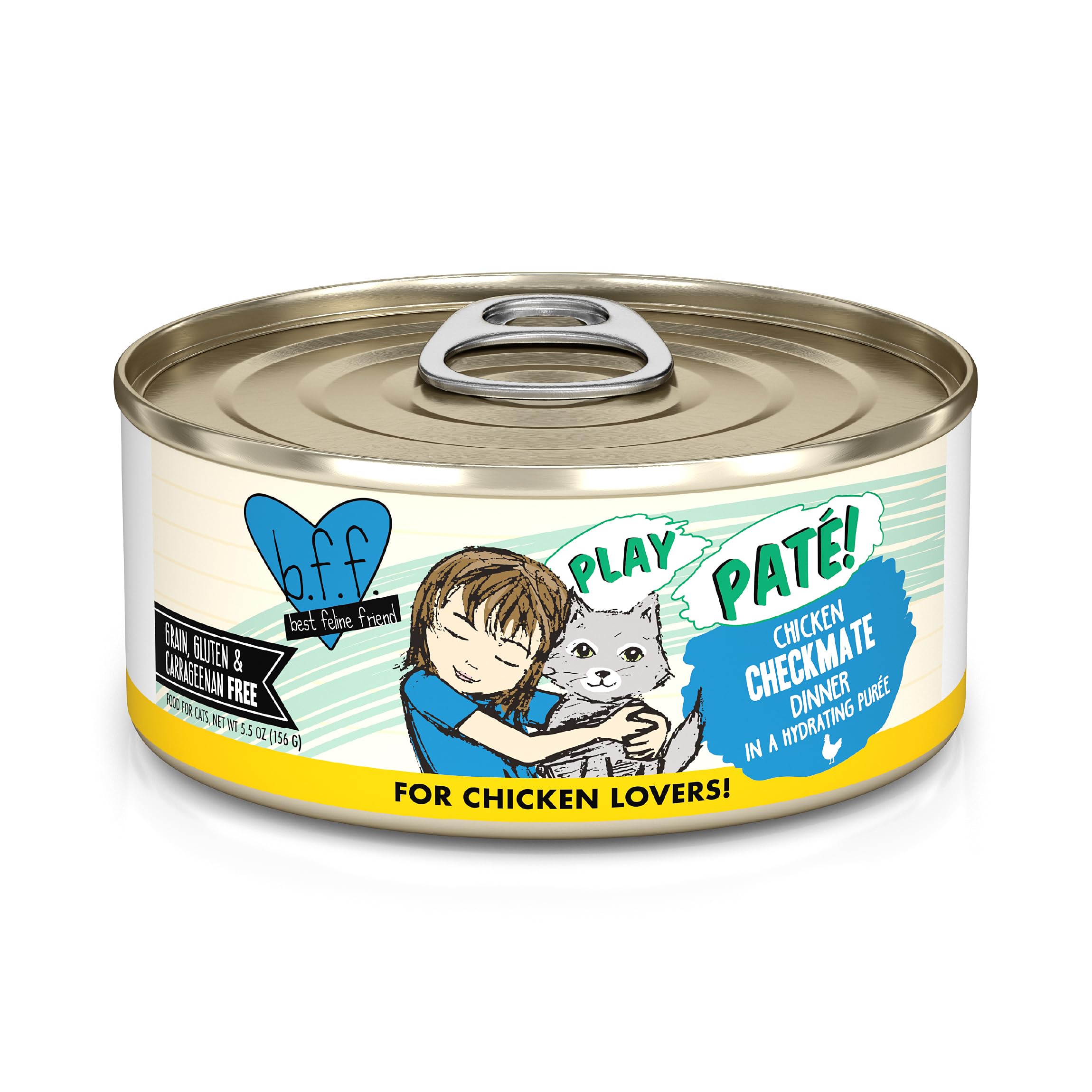Weruva B.F.F. Play - Best Feline Friend Paté Lovers, Aw Yeah!, Chicken Checkmate with Chicken, 5.5oz Can (Pack of 8)