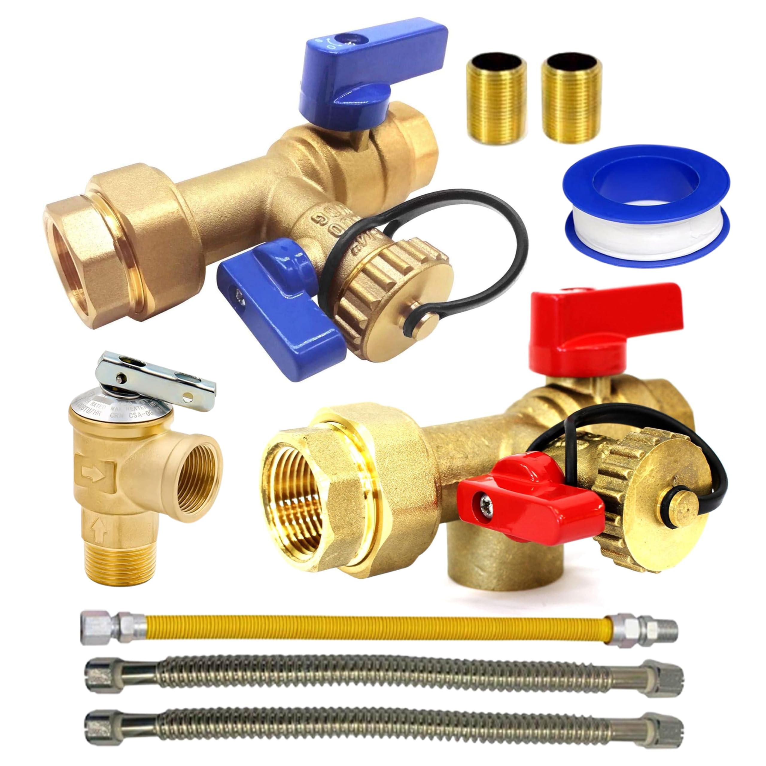 CMI Inc - 3/4 inch Complete Kit Tankless Water Heater Isolation Service Valve – Female to Female Threaded Brass with Pressure Relief, Full Port Drain - Compatible with Most Tankless Water Heater Brand