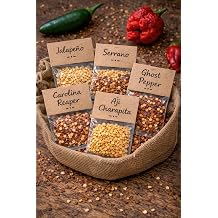 Pepper Heat Variety Seed Pack Heirloom Chili Seeds with Jalapeno, Serrano, Ghost Pepper, Carolina Reaper & Aji Charapita. Non-GMO. Award Winning Grower.
