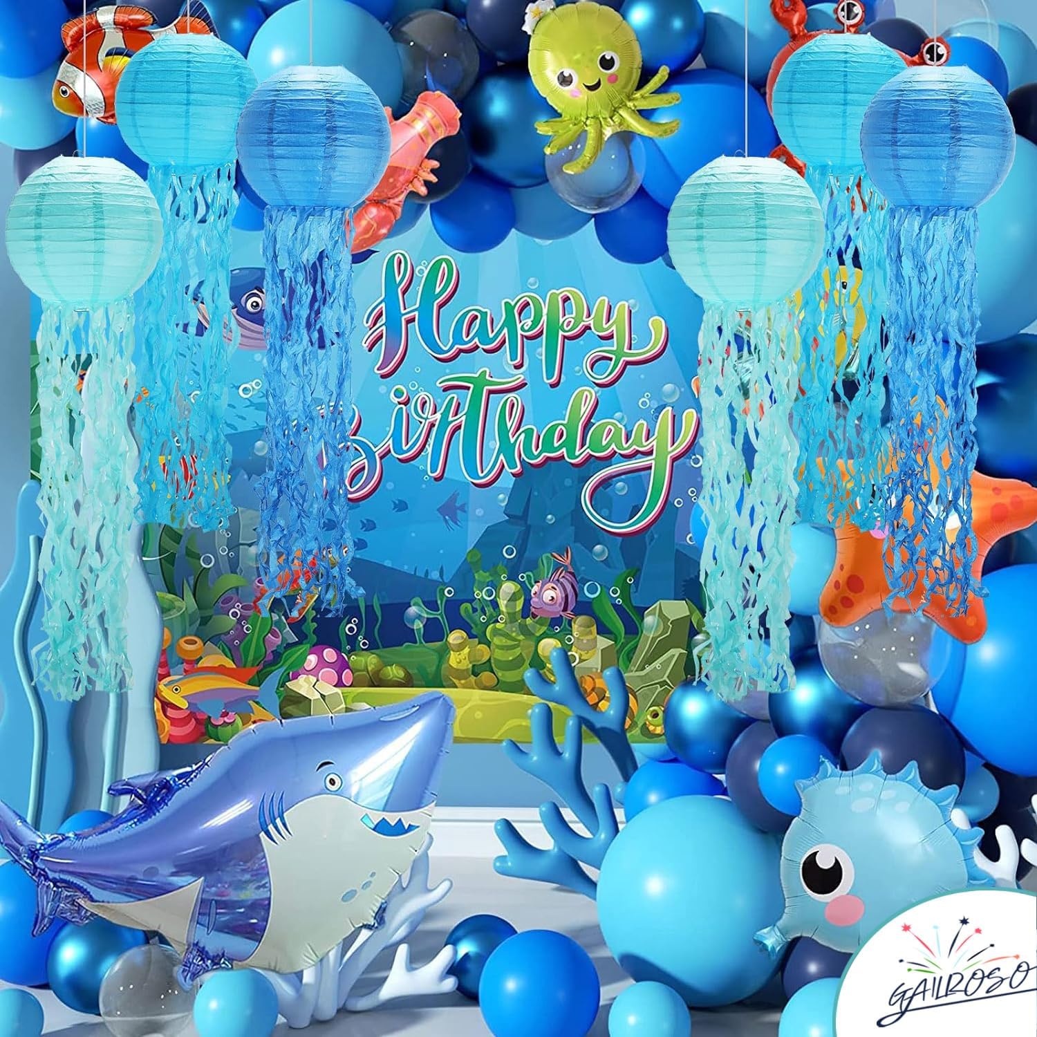 Under The Sea Decorations,Jellyfish Paper Lanterns 6Pack with String and Hooks,Hanging Jelly Fish for Mermaid,Ocean Themed,Beach,Swim Party(Blue 10Inch)
